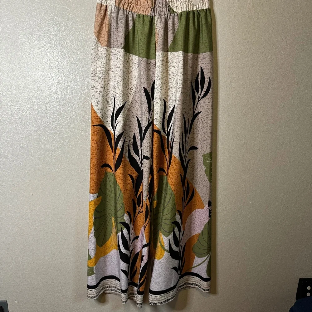 High waisted flowy plant pattern pants - Picture 1 of 3